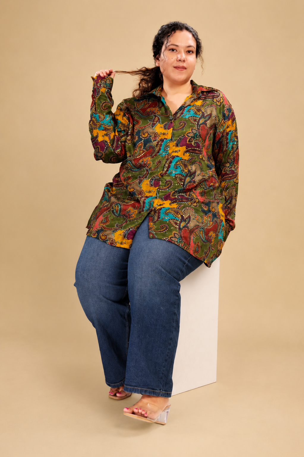 Indian Print Oversized Shirt