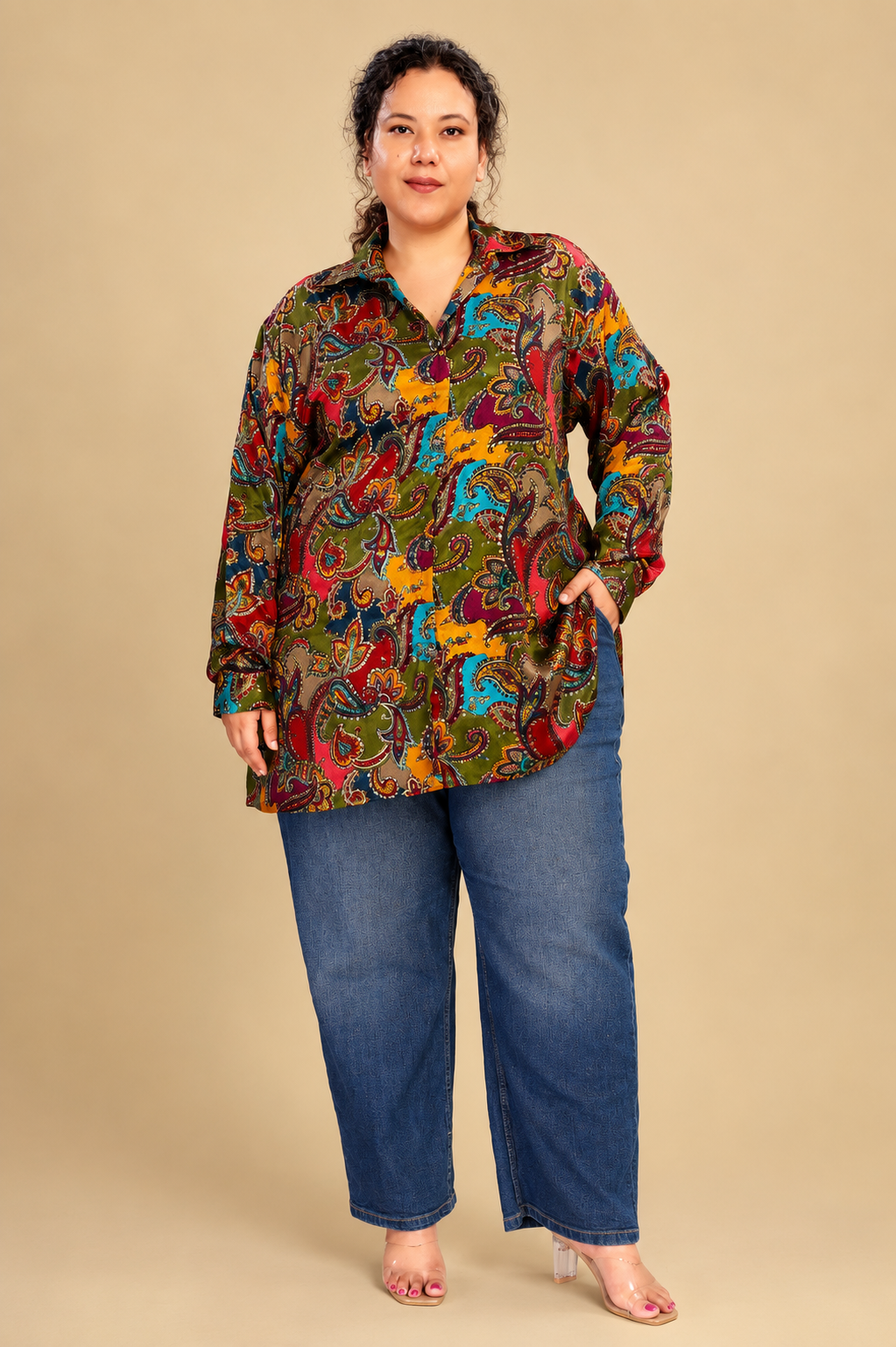 Indian Print Oversized Shirt
