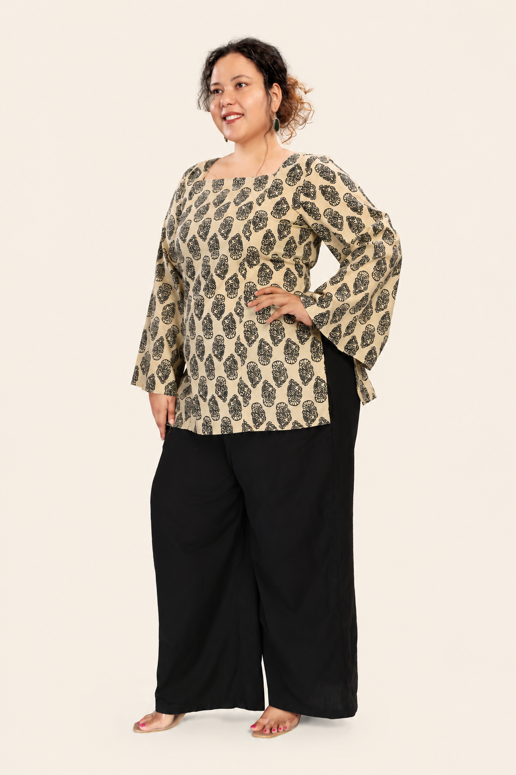 Square Neck Flared Sleeves Top