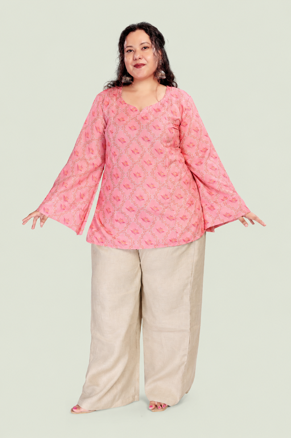 Paan Neck Flared Sleeves Top