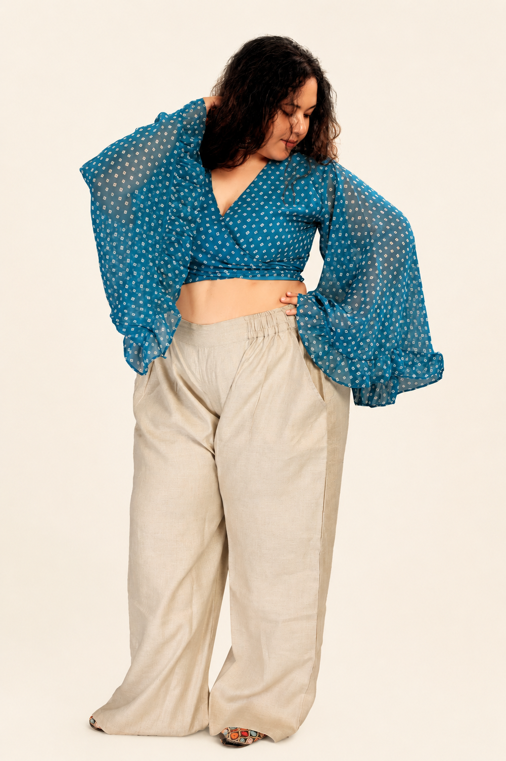 Overlap Flared Sleeves Top