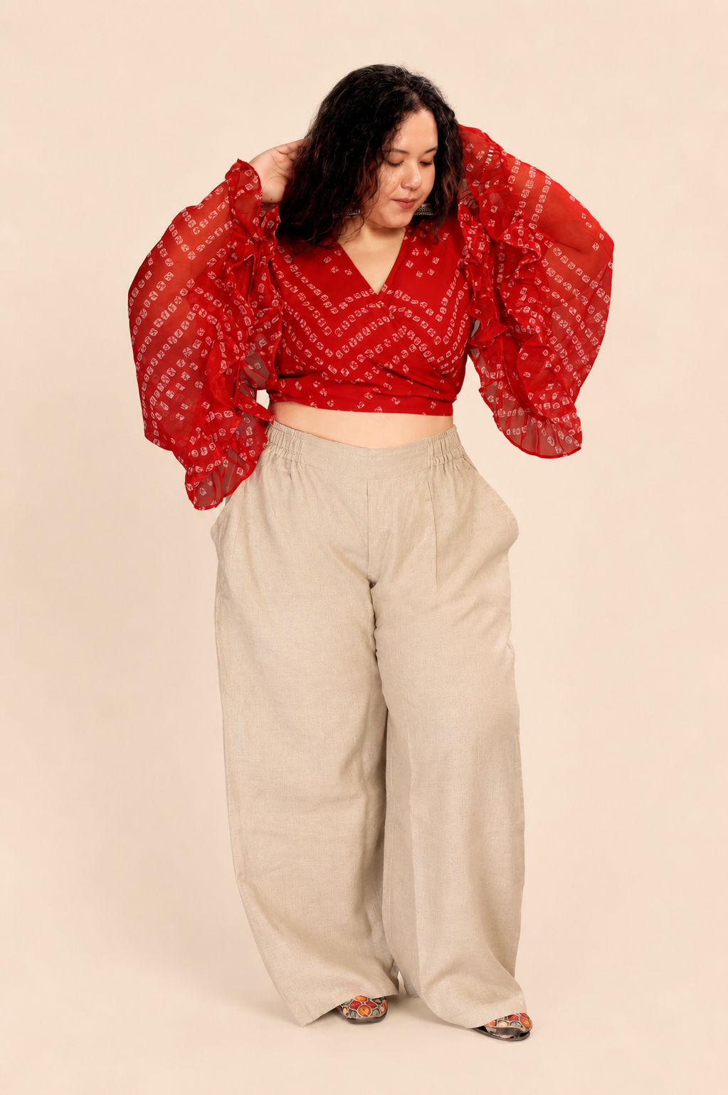 Overlap Flared Sleeves Top