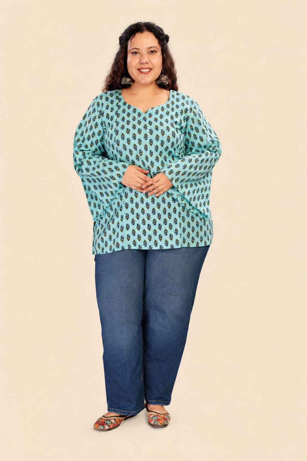 Paan Neck Flared Sleeves Top