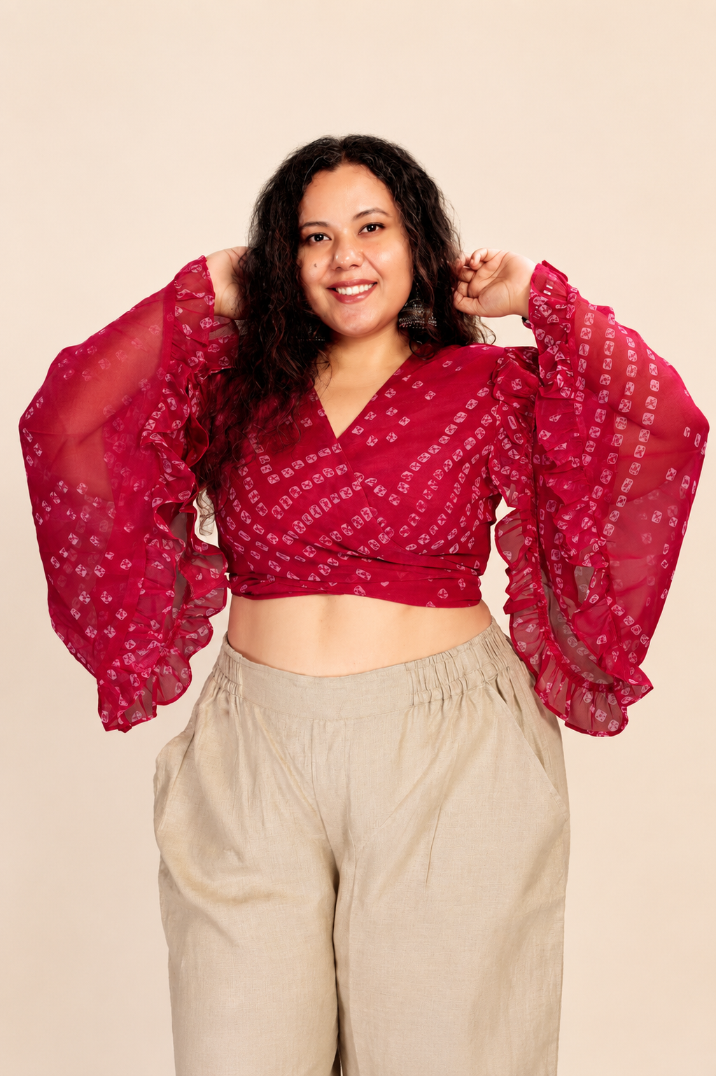 Overlap Flared Sleeves Top