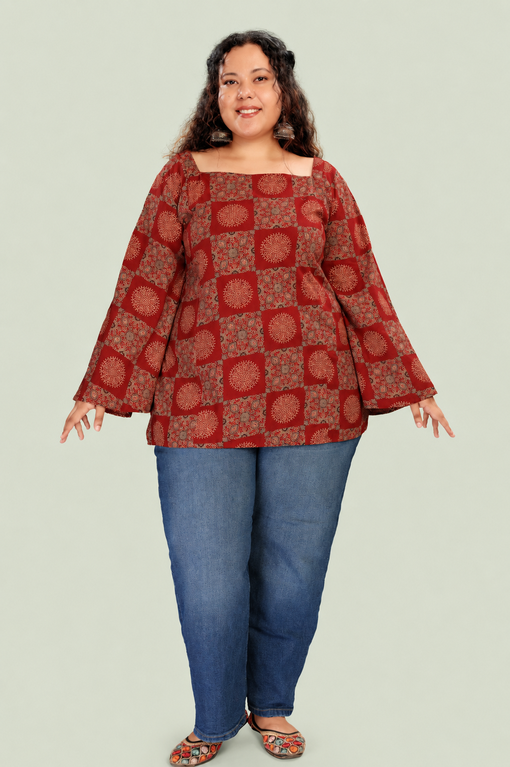 Square Neck Flared Sleeves Top