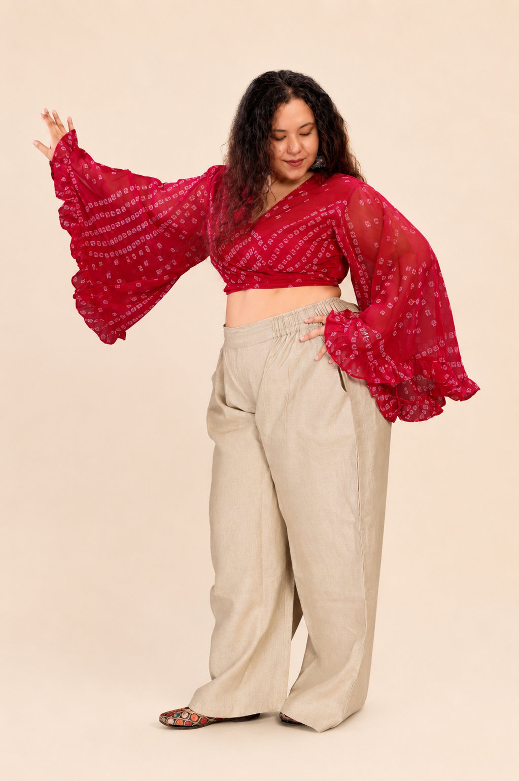 Overlap Flared Sleeves Top