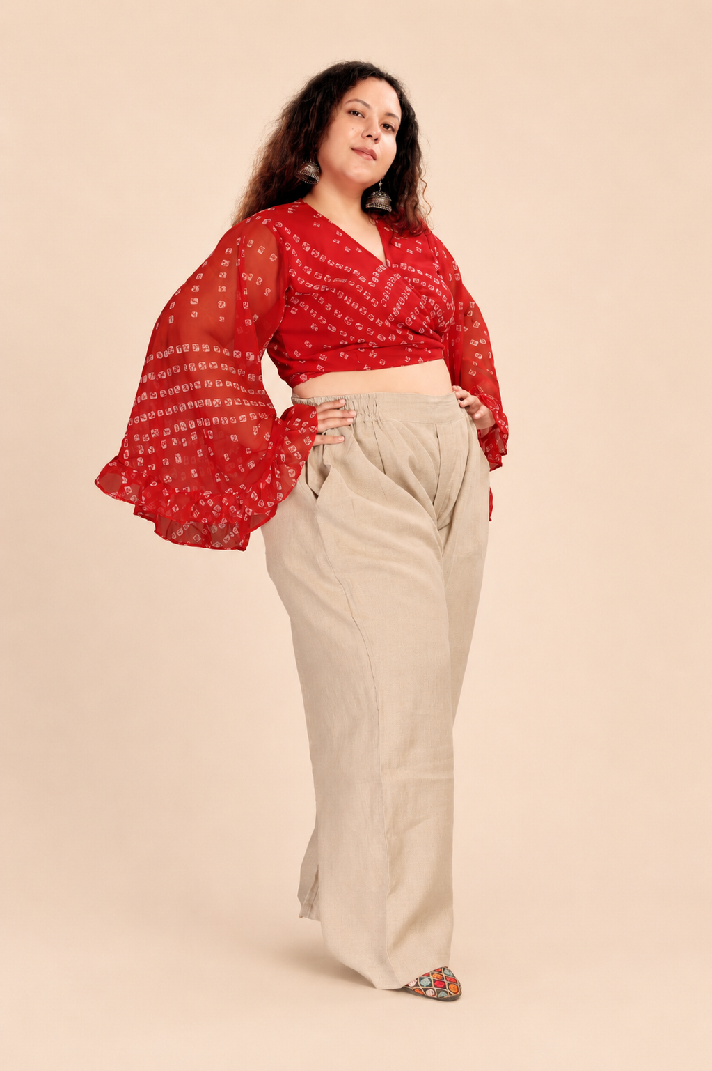 Overlap Flared Sleeves Top