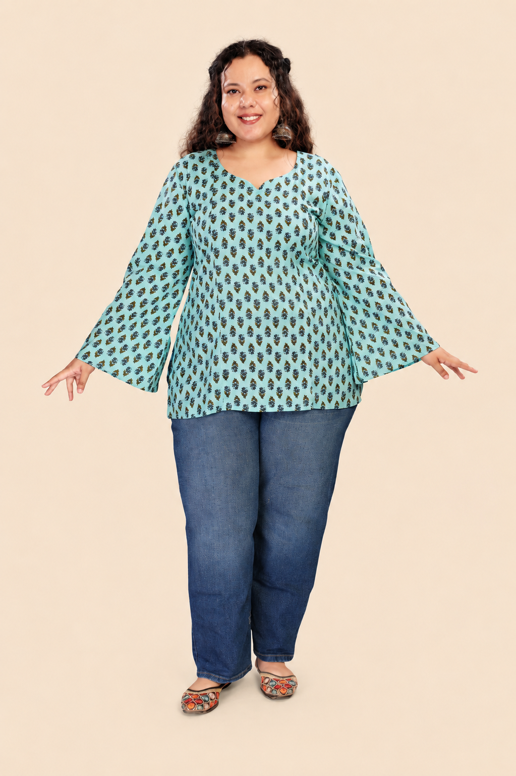 Paan Neck Flared Sleeves Top
