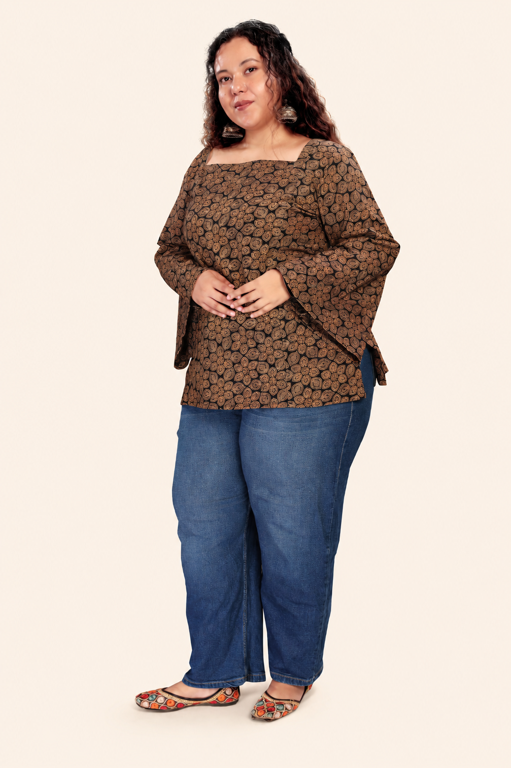 Square Neck Flared Sleeves Top