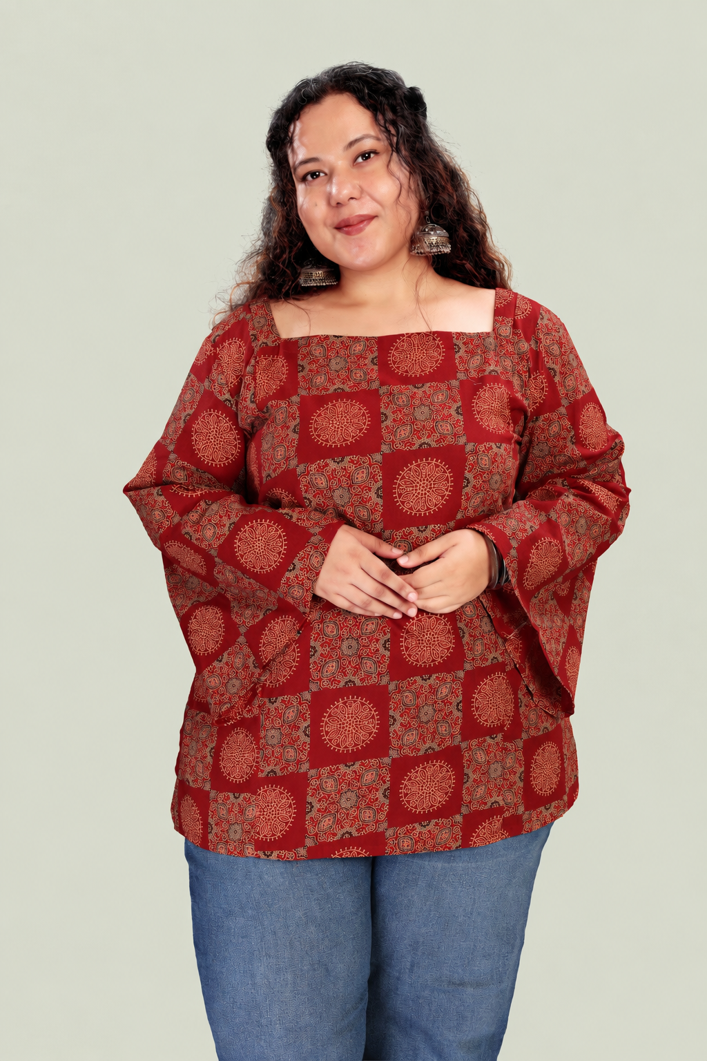 Square Neck Flared Sleeves Top