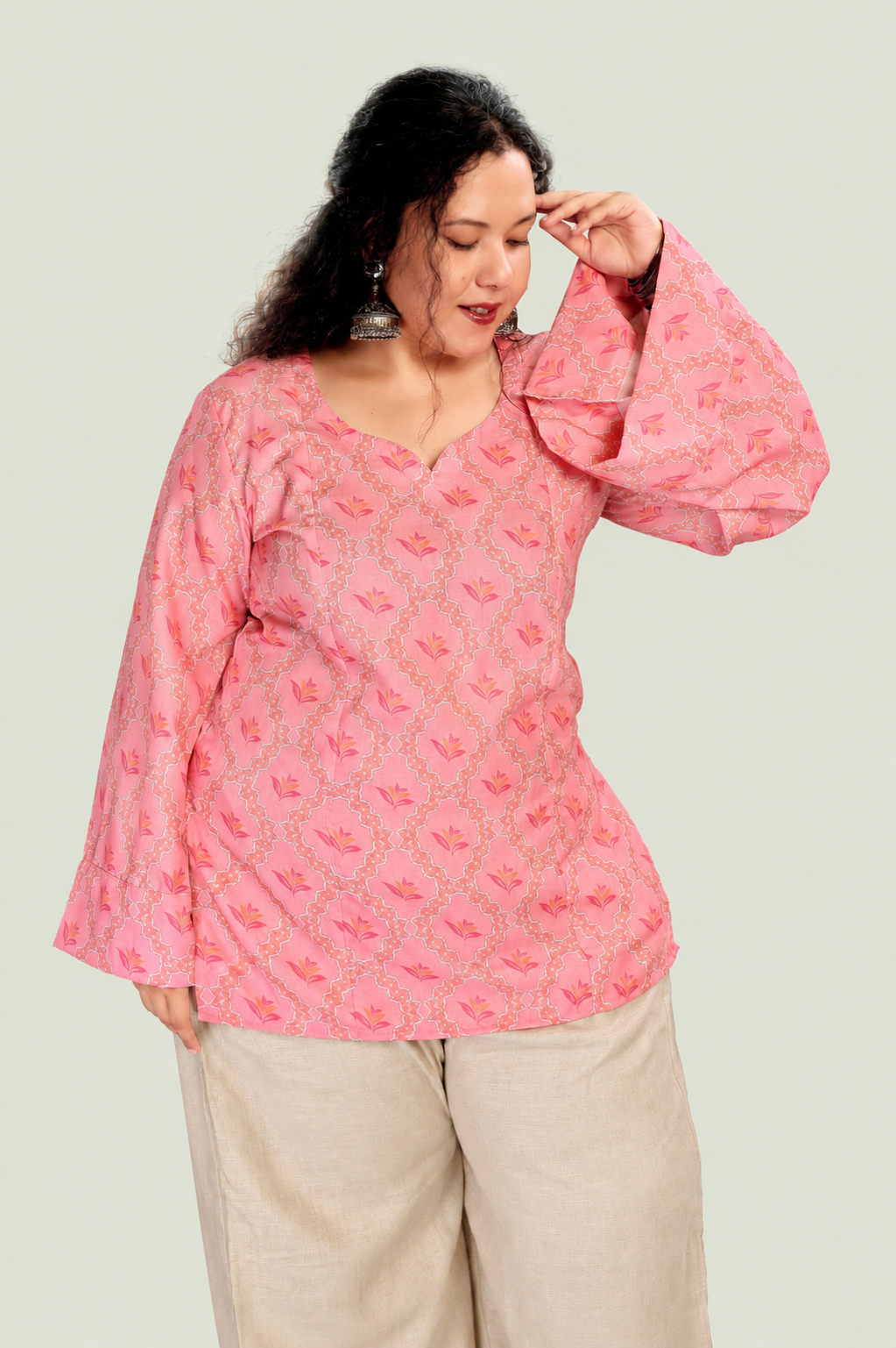 Paan Neck Flared Sleeves Top
