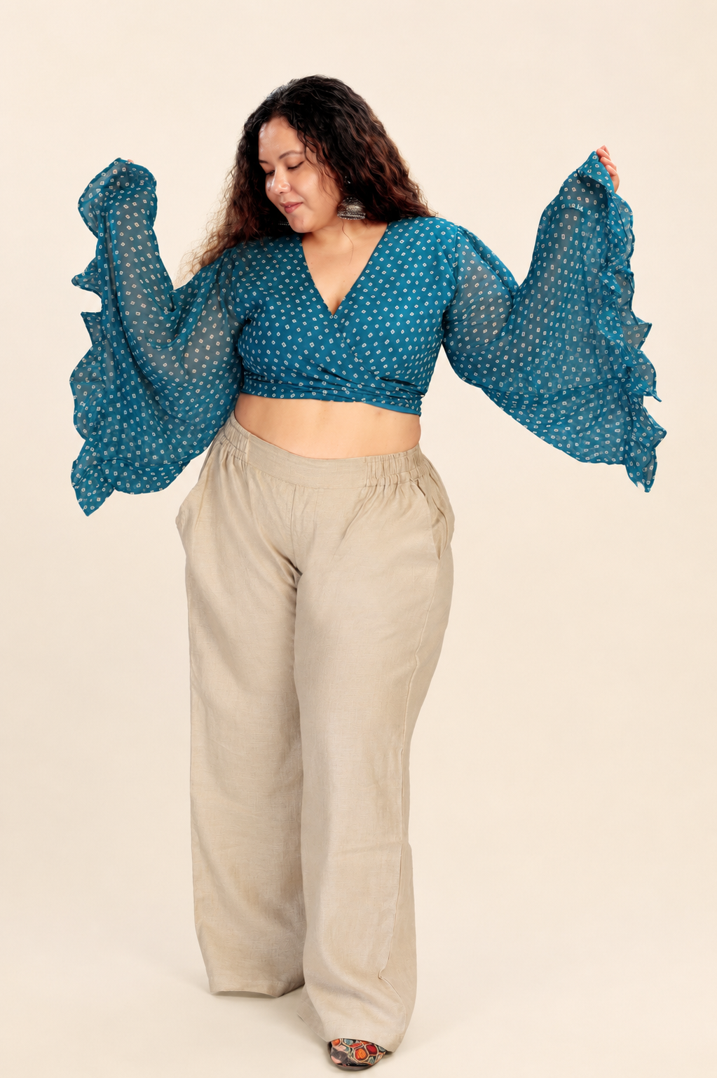 Overlap Flared Sleeves Top