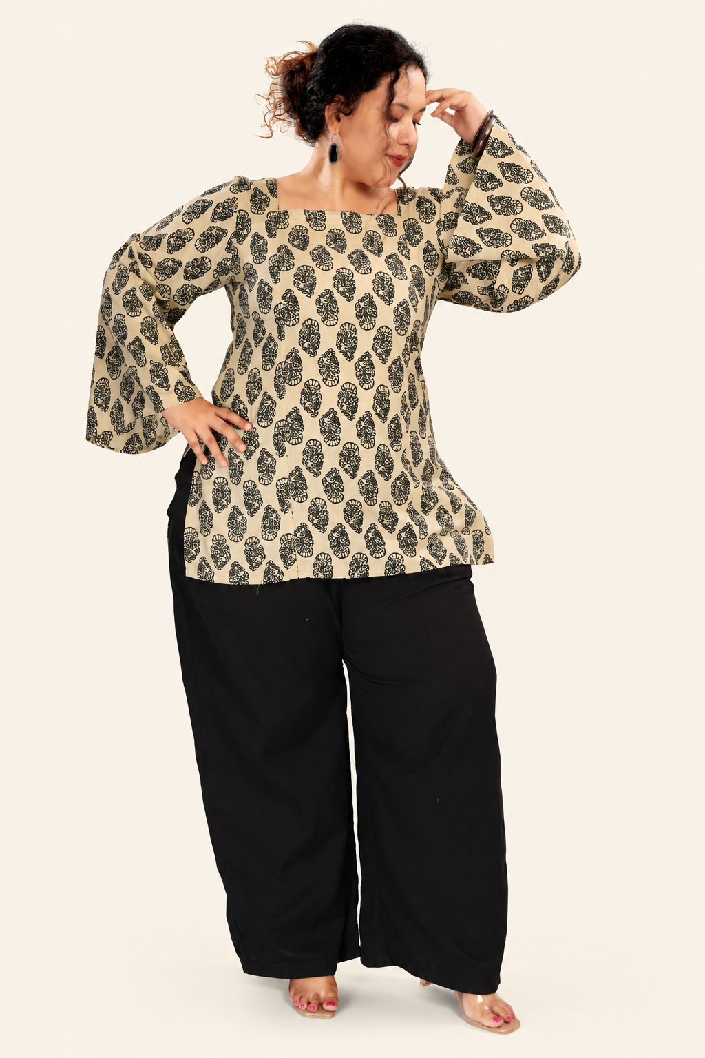 Square Neck Flared Sleeves Top