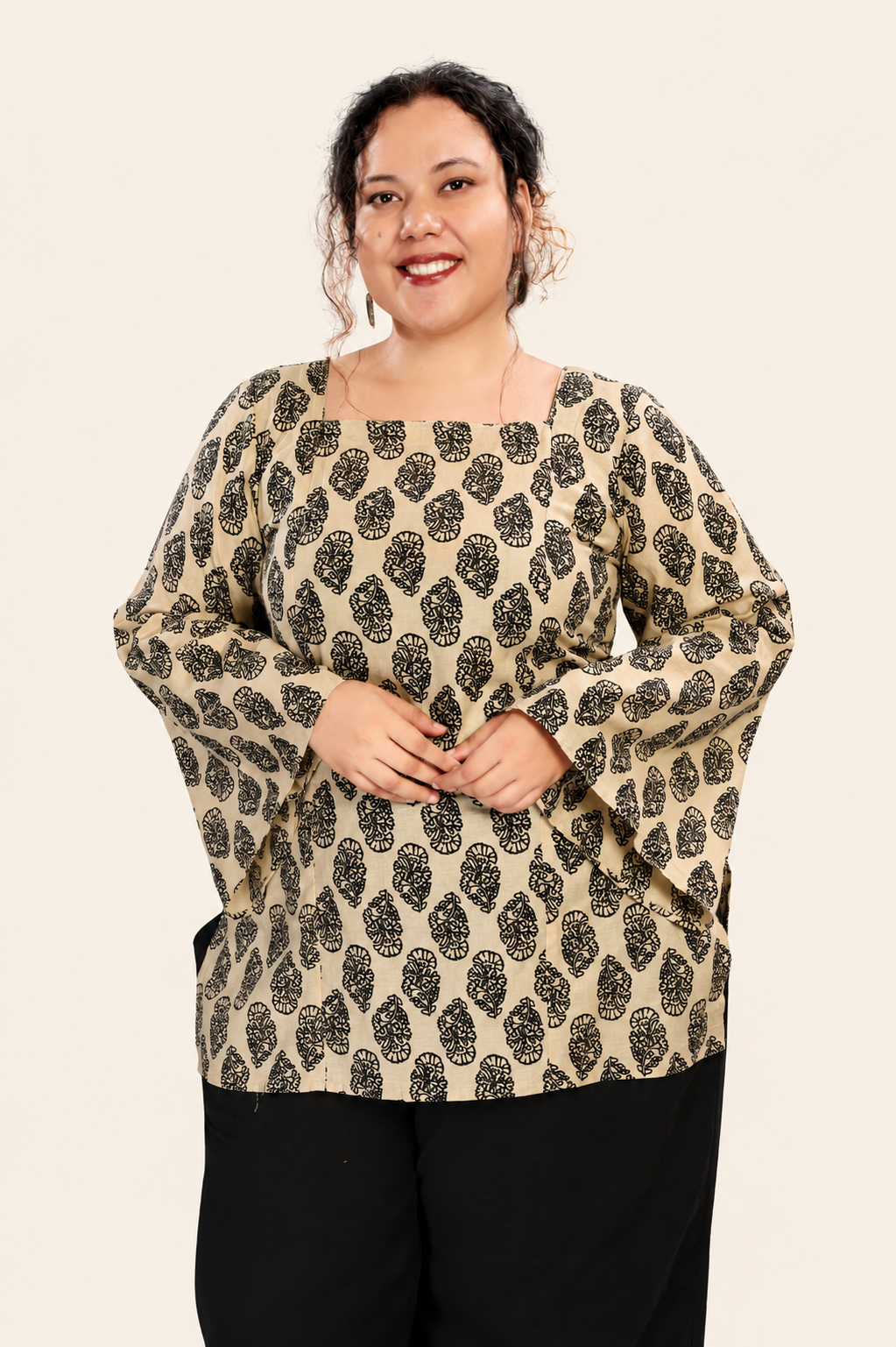 Square Neck Flared Sleeves Top