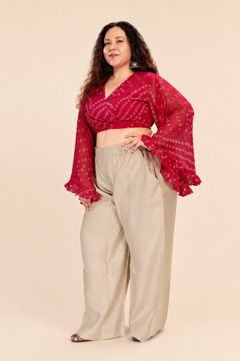 Overlap Flared Sleeves Top