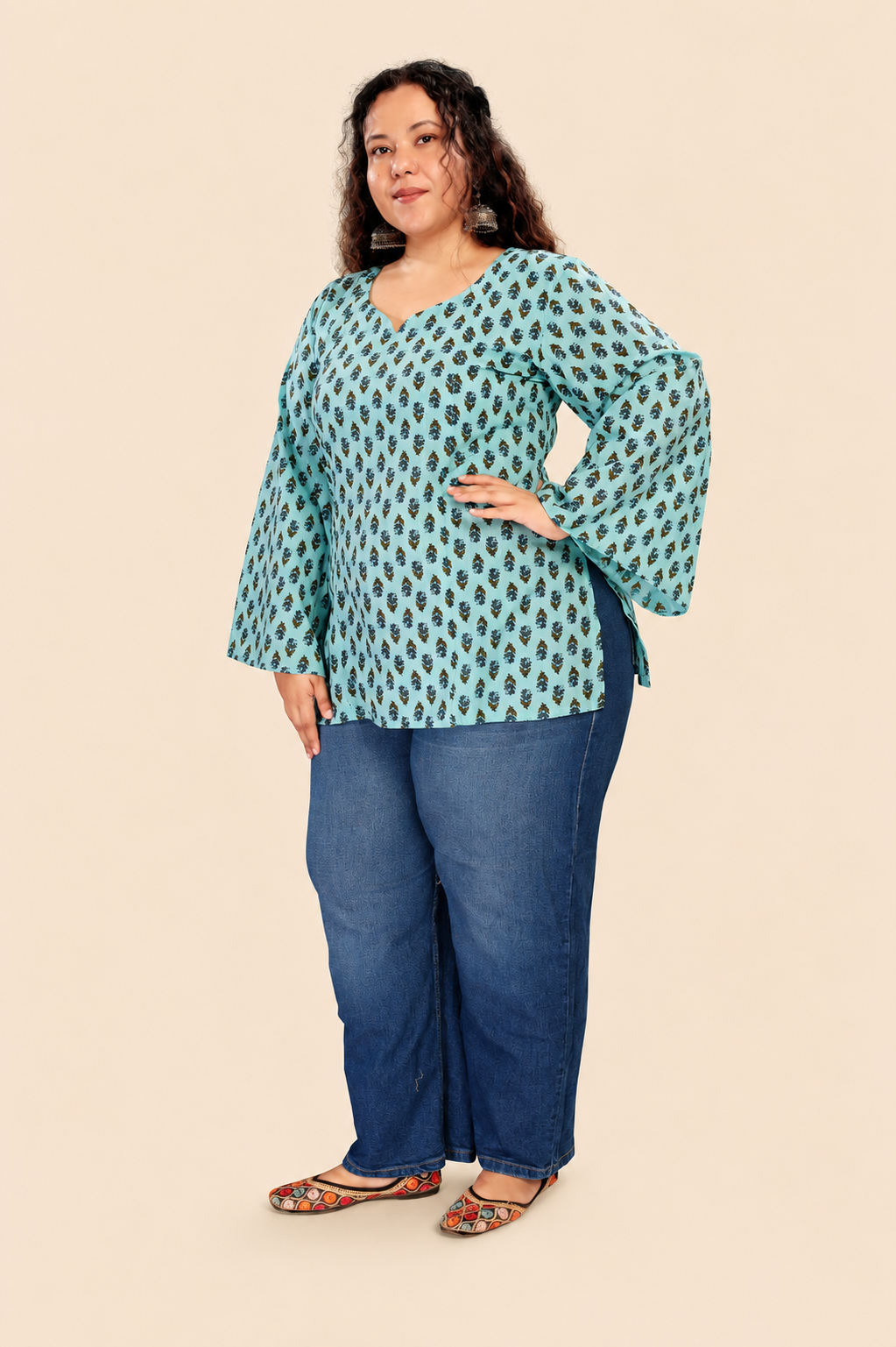 Paan Neck Flared Sleeves Top