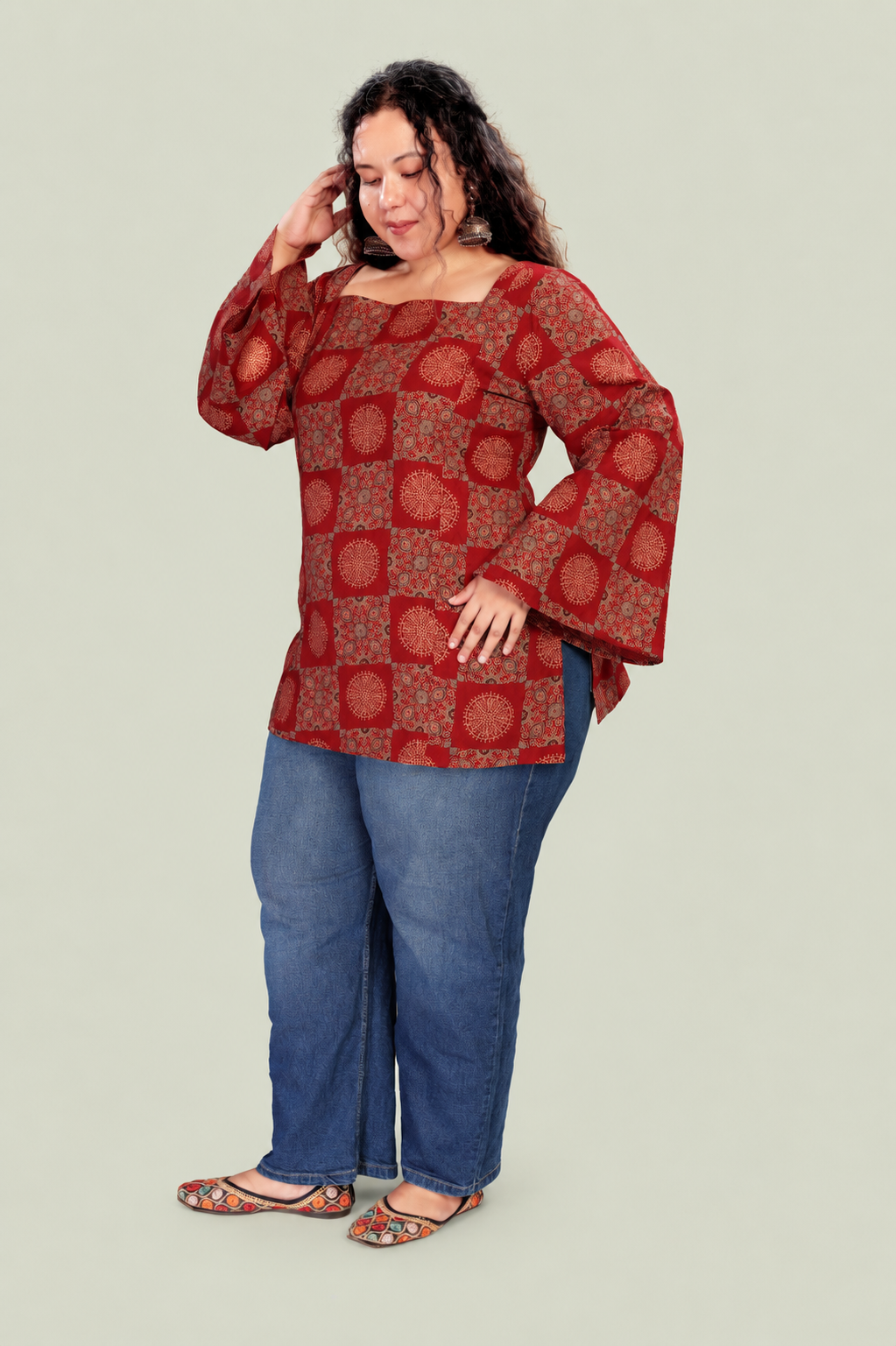 Square Neck Flared Sleeves Top