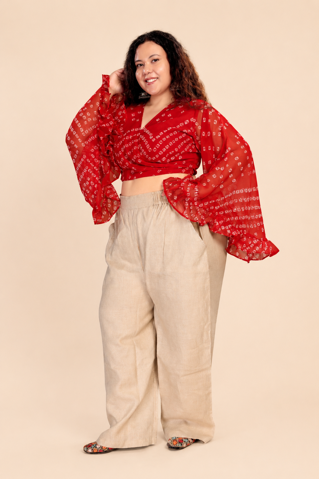 Overlap Flared Sleeves Top