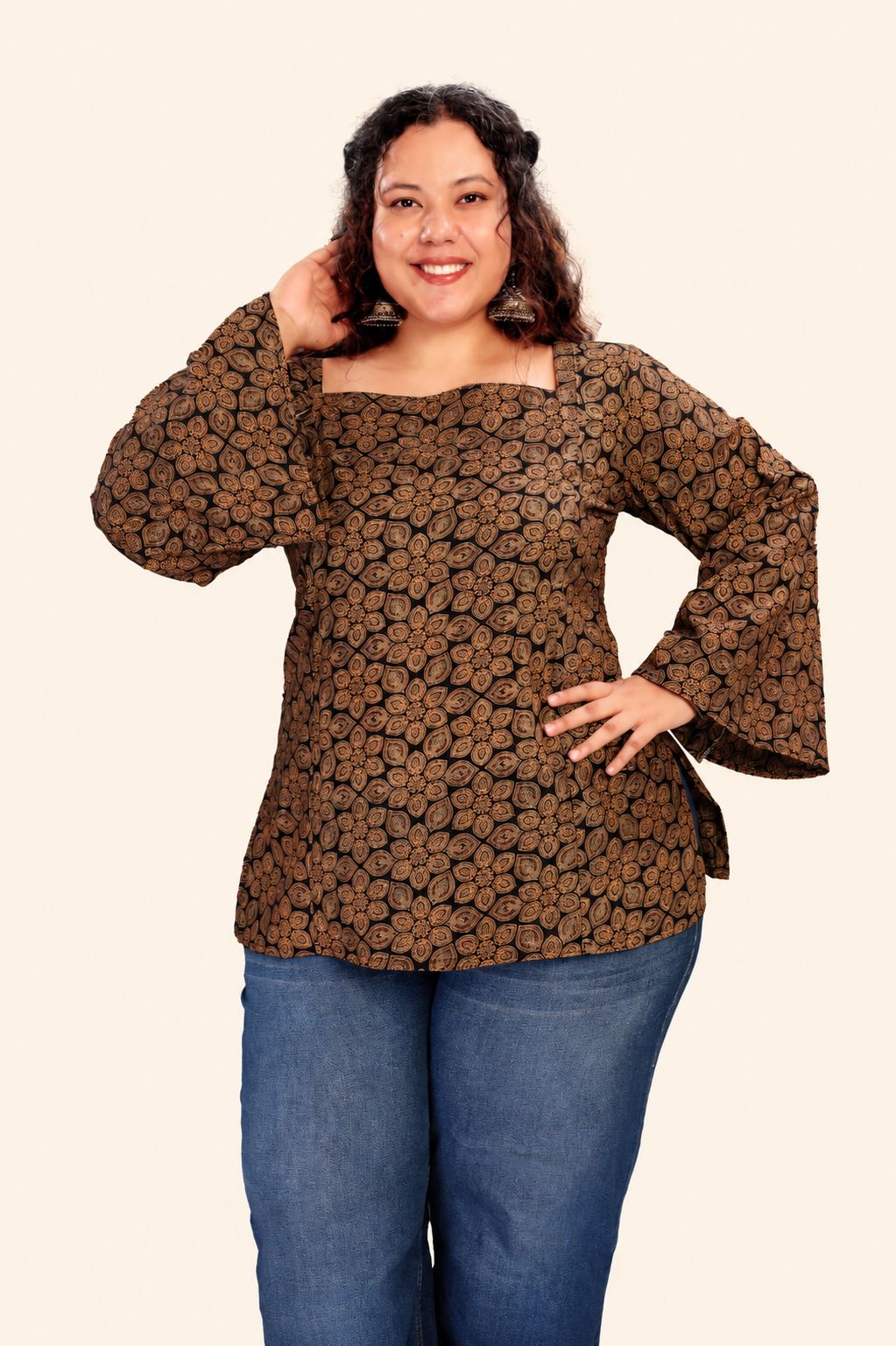 Square Neck Flared Sleeves Top