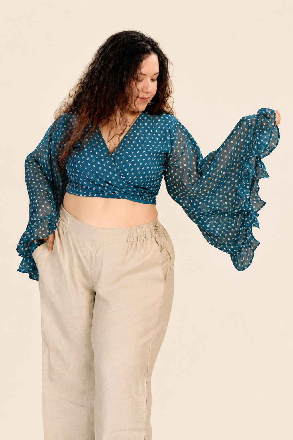 Overlap Flared Sleeves Top