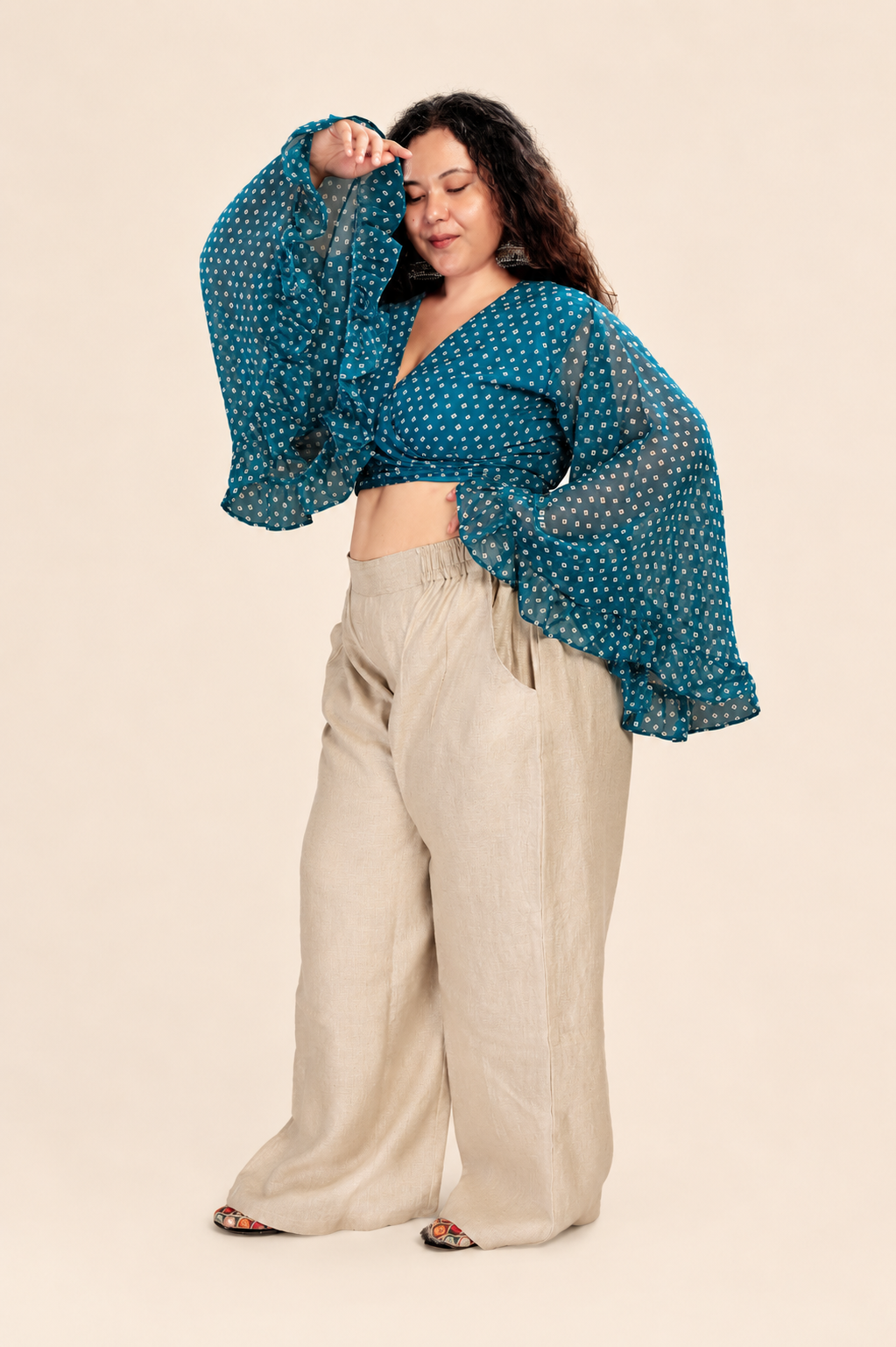 Overlap Flared Sleeves Top