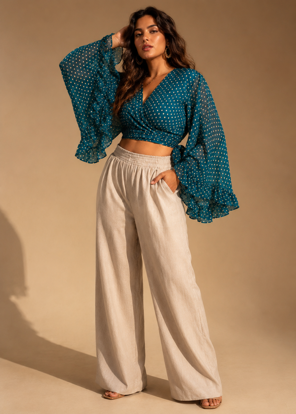 Overlap Flared Sleeves Top
