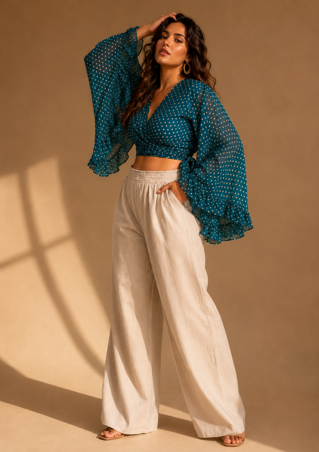 Overlap Flared Sleeves Top
