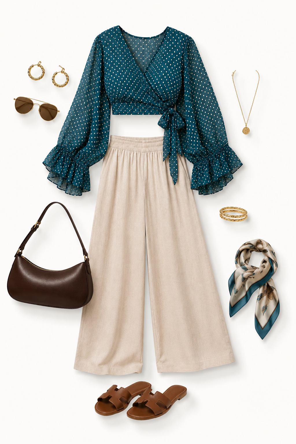 Overlap Flared Sleeves Top